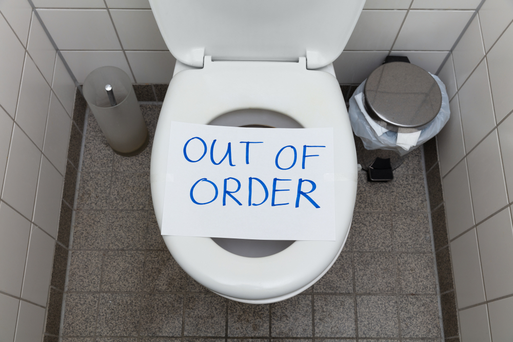 out of order toilet from hair clog